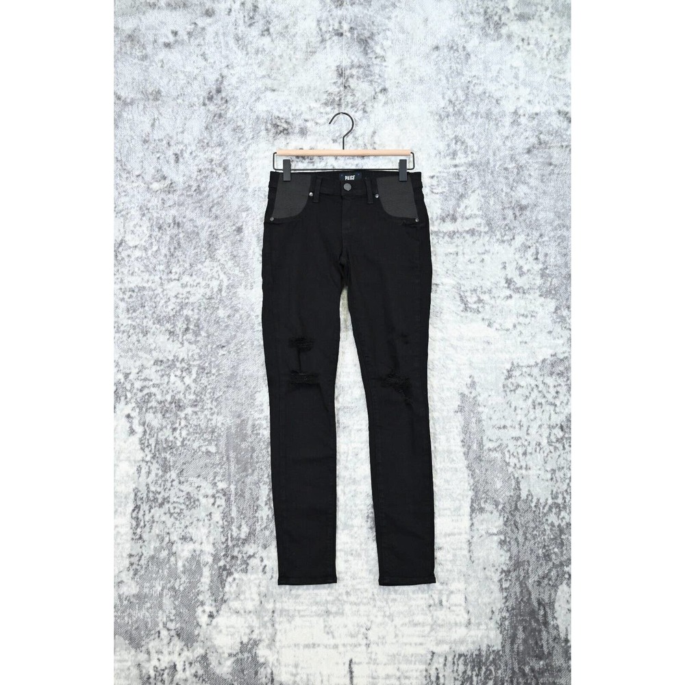 Paige Denim Verdugo Ultra Skinny Maternity Jeans Distressed Black